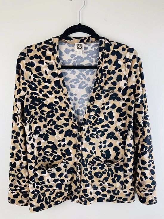 Anne Klein Sweaters - Anne Klein Leopard Print Button Blouse Cardigan XS Extra Small
